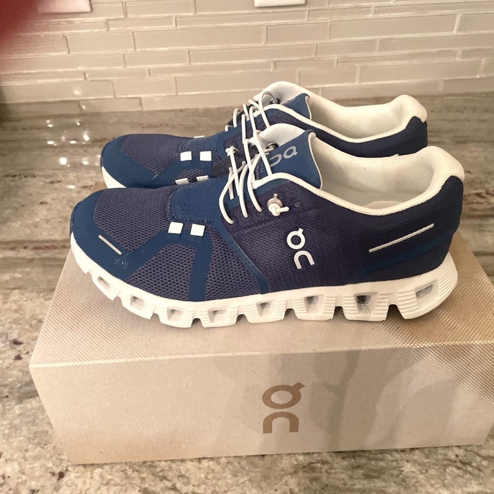 On Running Blue and White Sneakers
